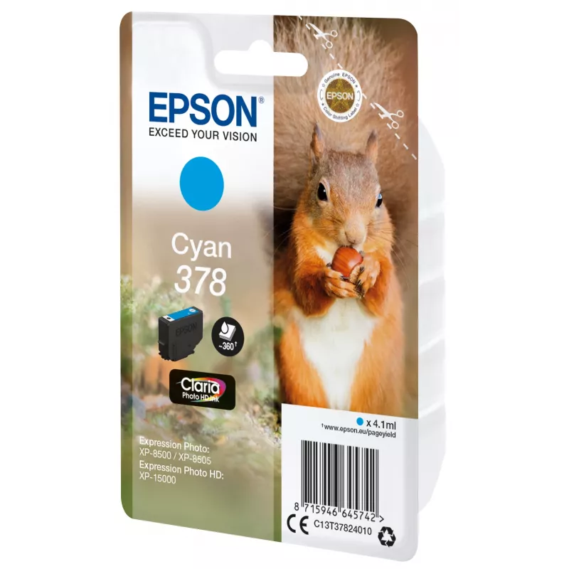 Epson Squirrel Embalagem individual Ciano 378 Tinta Claria Photo HD