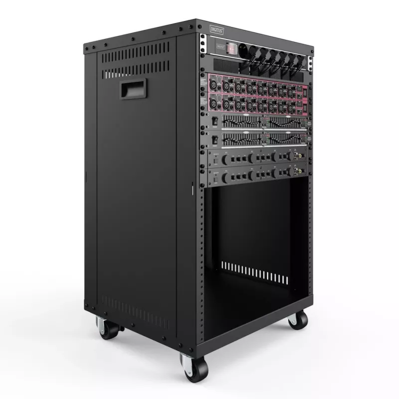 Rack AVS 16U DIGITUS 780x507x460 mm furos roscados rodas preto