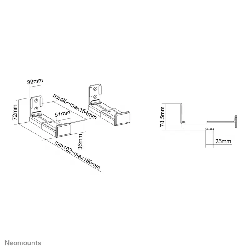 Suporte de parede para videobar/soundbar Neomounts AWL29-550BL1 – máx. 15 kg – universal