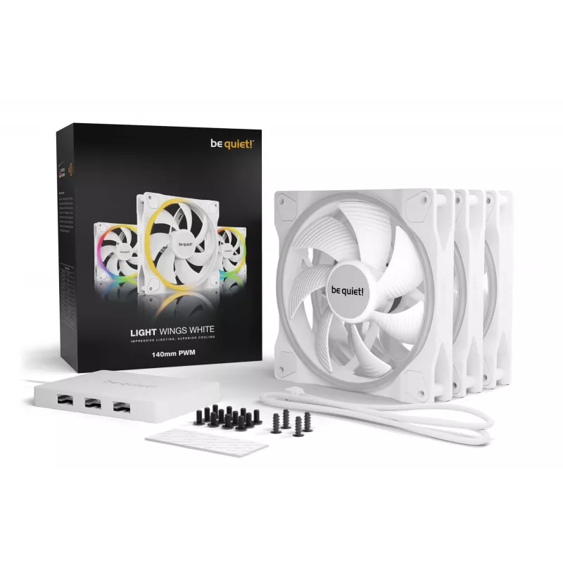 Ventoinhas para caixa be quiet! Light Wings White | 140mm PWM, pack de três, 14 cm, 3 unid.