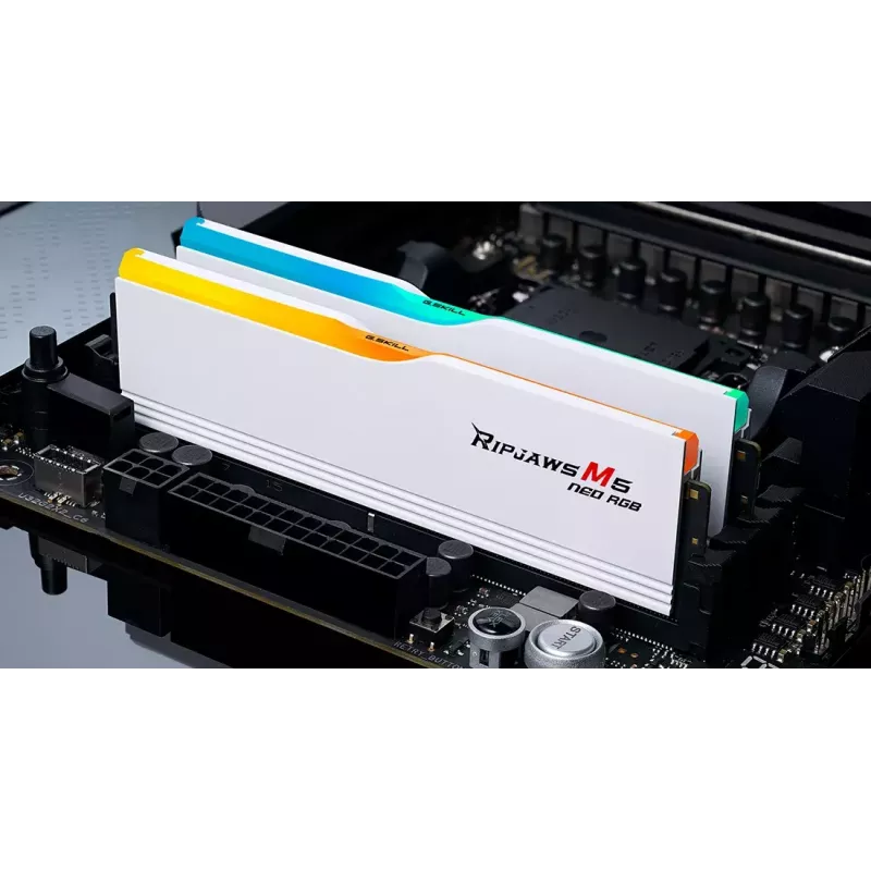 DIMM 32 GB DDR5-6000 (2x 16 GB) Dual-Kit, memória RAM branca, F5-6000J3636F16GX2-RM5NRW, Ripjaws M5 Neo RGB, AMD EXPO