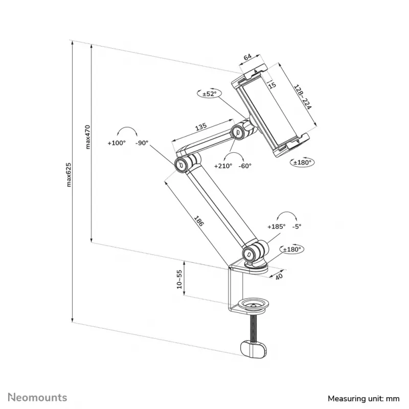 Suporte de mesa para tablet Neomounts DS15-545WH1 com mordente 4,7-12,9 polegadas - universal - full motion