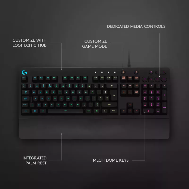 Teclado gaming Logitech G G213 Prodigy tamanho completo RGB LED com fios