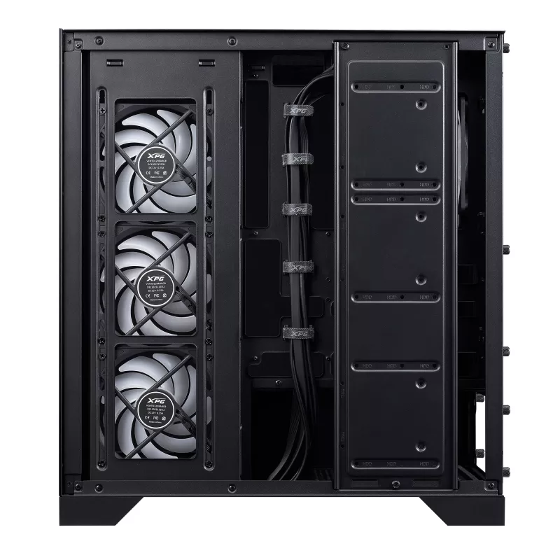 XPG Invader X BTF caixa de PC Midi Tower, ATX/Micro-ATX/Mini-ITX, vidro temperado, 5 ventoinhas ARGB de 120 mm, USB-C, sem fonte de alimentação, preta