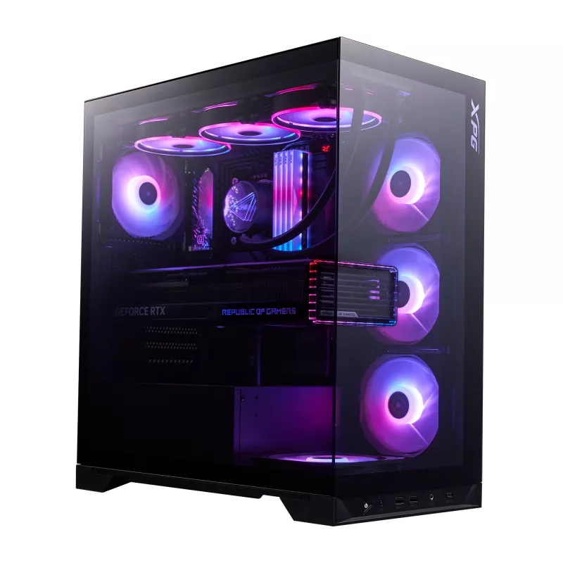 XPG Invader X BTF caixa de PC Midi Tower, ATX/Micro-ATX/Mini-ITX, vidro temperado, 5 ventoinhas ARGB de 120 mm, USB-C, sem fonte de alimentação, preta