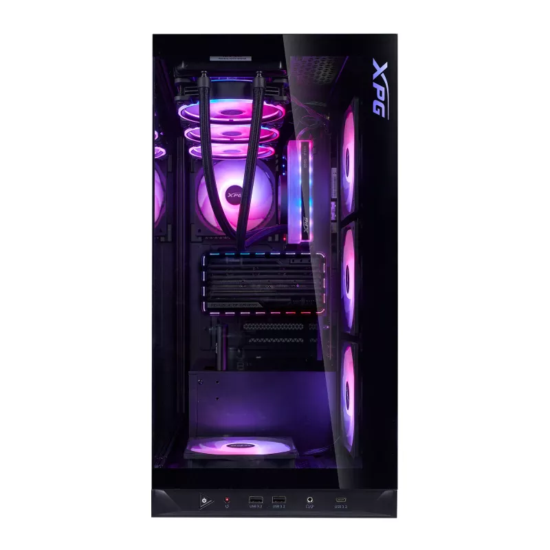 XPG Invader X BTF caixa de PC Midi Tower, ATX/Micro-ATX/Mini-ITX, vidro temperado, 5 ventoinhas ARGB de 120 mm, USB-C, sem fonte de alimentação, preta