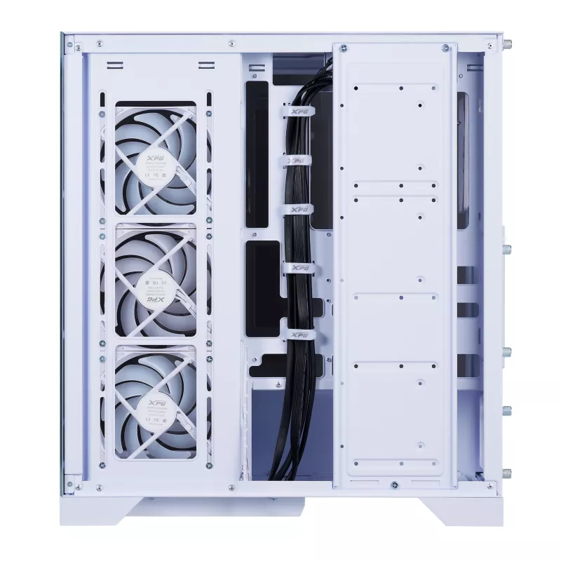 XPG Invader X BTF caixa de PC Midi Tower, ATX/Micro-ATX/Mini-ITX, painel lateral transparente, 5 ventoinhas ARGB de 120 mm, USB-C, sem fonte de alimentação, branca