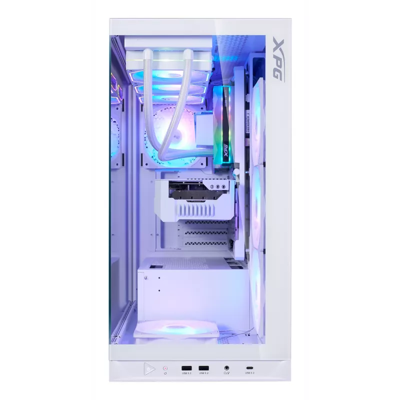 XPG Invader X BTF caixa de PC Midi Tower, ATX/Micro-ATX/Mini-ITX, painel lateral transparente, 5 ventoinhas ARGB de 120 mm, USB-C, sem fonte de alimentação, branca