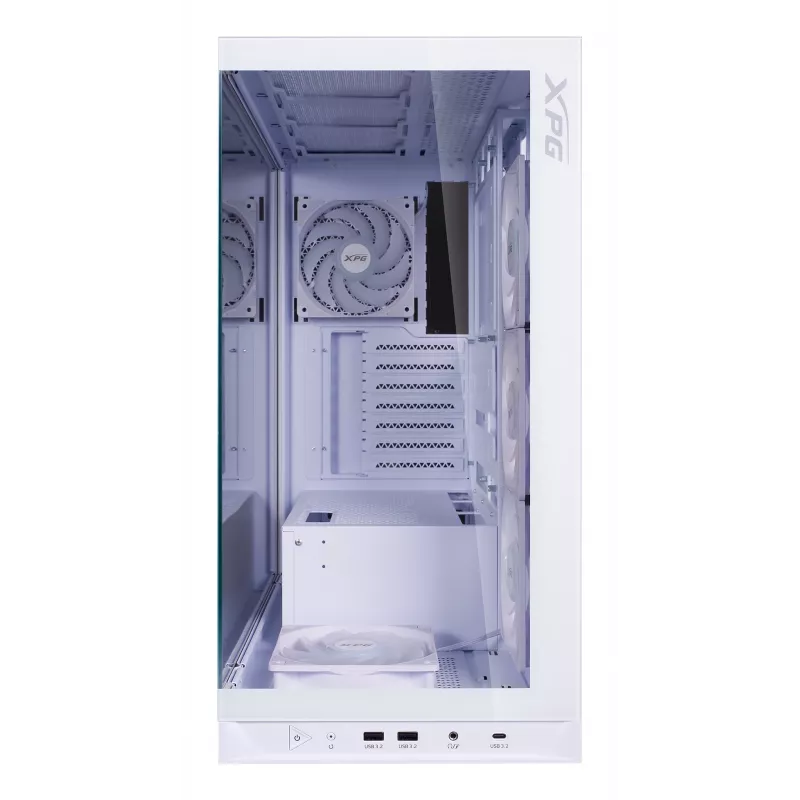 XPG Invader X BTF caixa de PC Midi Tower, ATX/Micro-ATX/Mini-ITX, painel lateral transparente, 5 ventoinhas ARGB de 120 mm, USB-C, sem fonte de alimentação, branca