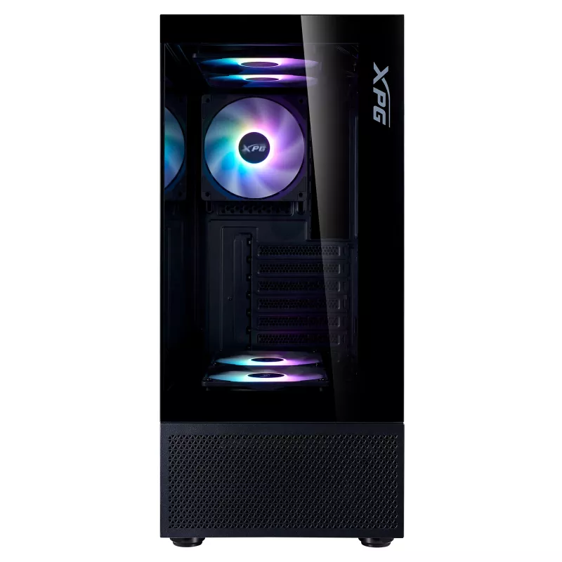 XPG Invader X Mini caixa de PC Midi Tower, ATX/Micro-ATX/Mini-ITX, vidro temperado, 5 ventoinhas ARGB de 120 mm, USB-C, sem fonte de alimentação, preta