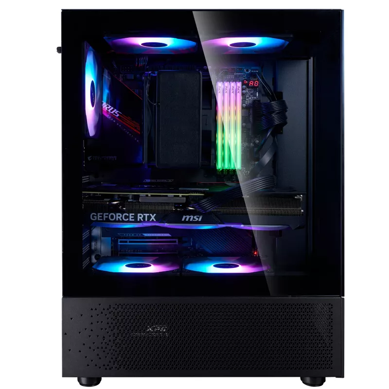 XPG Invader X Mini caixa de PC Midi Tower, ATX/Micro-ATX/Mini-ITX, vidro temperado, 5 ventoinhas ARGB de 120 mm, USB-C, sem fonte de alimentação, preta