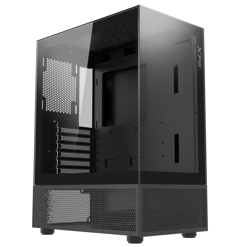 XPG Invader X Mini caixa de PC Midi Tower, ATX/Micro-ATX/Mini-ITX, vidro temperado, 5 ventoinhas ARGB de 120 mm, USB-C, sem fonte de alimentação, preta
