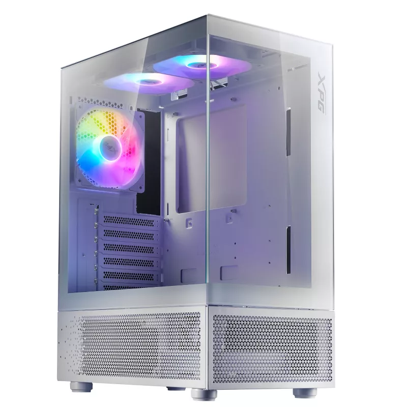 XPG Invader X Mini caixa de PC Midi Tower, ATX/Micro-ATX/Mini-ITX, painéis de vidro, 5 ventoinhas ARGB de 120 mm, USB-C, sem fonte de alimentação, branca