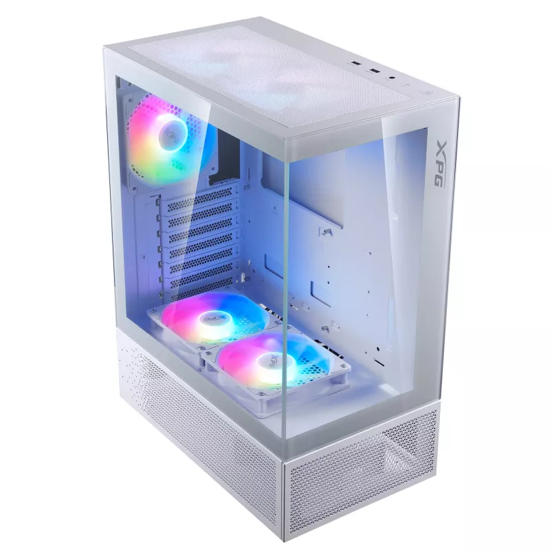 XPG Invader X Mini caixa de PC Midi Tower, ATX/Micro-ATX/Mini-ITX, painéis de vidro, 5 ventoinhas ARGB de 120 mm, USB-C, sem fonte de alimentação, branca