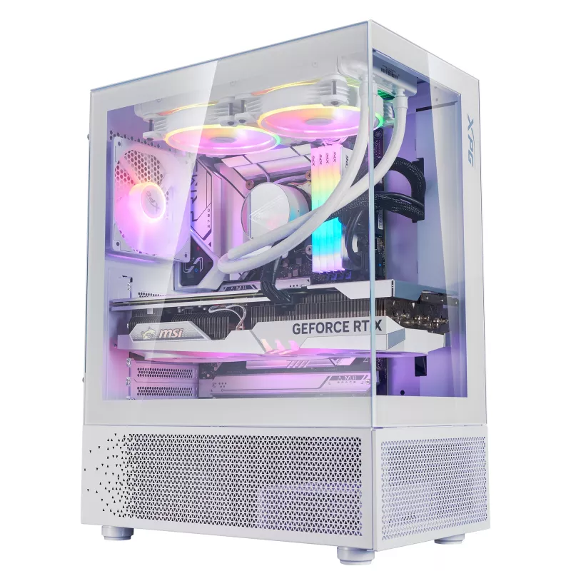XPG Invader X Mini caixa de PC Midi Tower, ATX/Micro-ATX/Mini-ITX, painéis de vidro, 5 ventoinhas ARGB de 120 mm, USB-C, sem fonte de alimentação, branca