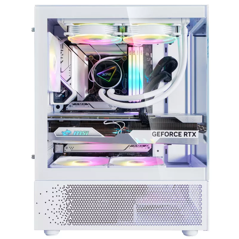 XPG Invader X Mini caixa de PC Midi Tower, ATX/Micro-ATX/Mini-ITX, painéis de vidro, 5 ventoinhas ARGB de 120 mm, USB-C, sem fonte de alimentação, branca