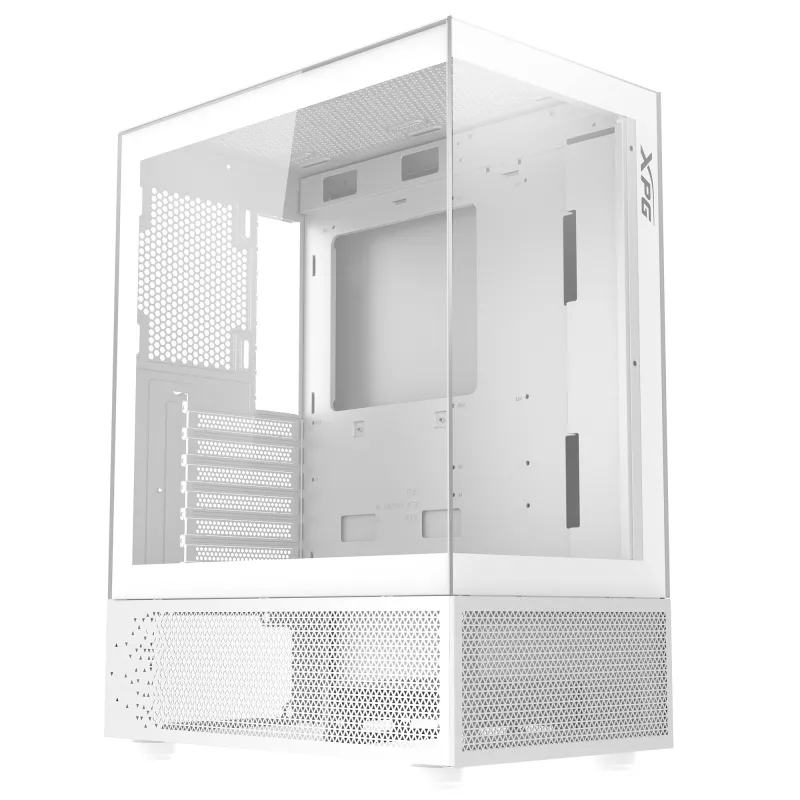 XPG Invader X Mini caixa de PC Midi Tower, ATX/Micro-ATX/Mini-ITX, painéis de vidro, 5 ventoinhas ARGB de 120 mm, USB-C, sem fonte de alimentação, branca