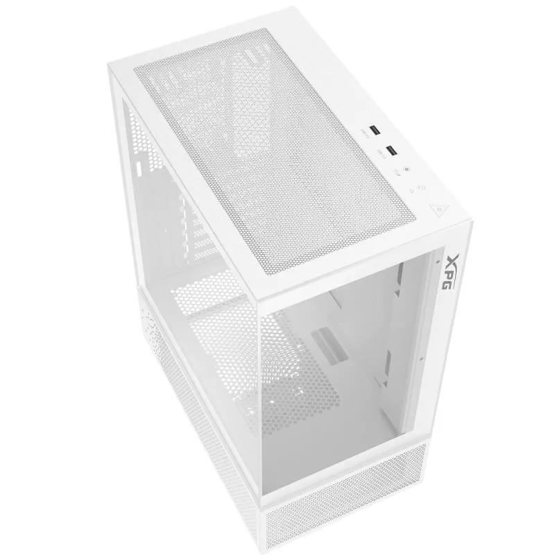 XPG Invader X Mini caixa de PC Midi Tower, ATX/Micro-ATX/Mini-ITX, painéis de vidro, 5 ventoinhas ARGB de 120 mm, USB-C, sem fonte de alimentação, branca