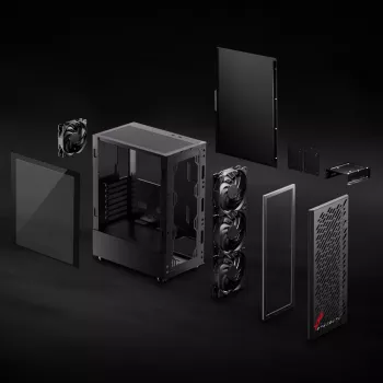XPG VALOR AIR caixa mid-tower preta, Midi Tower, PC, preto, ATX, micro ATX, Mini-ATX, aço carbono, vidro temperado, 16,6 cm