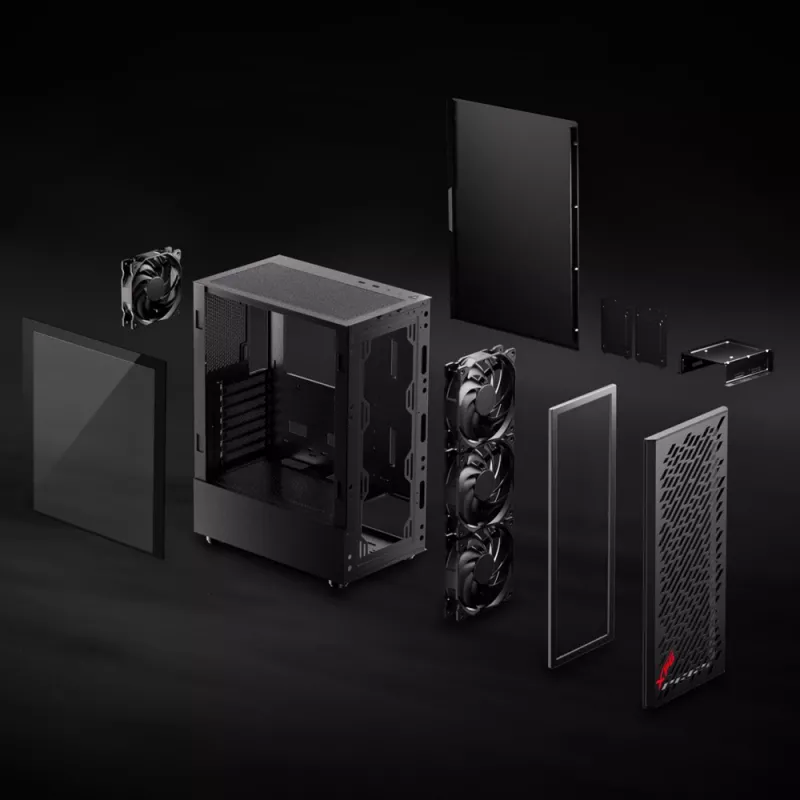 XPG VALOR AIR caixa mid-tower preta, Midi Tower, PC, preto, ATX, micro ATX, Mini-ATX, aço carbono, vidro temperado, 16,6 cm