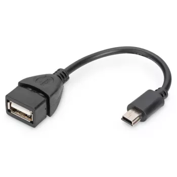 Cabo adaptador USB 2.0 DIGITUS, OTG, Type Mini-B - A M/F, 20cm, compatível com USB 2.0, preto