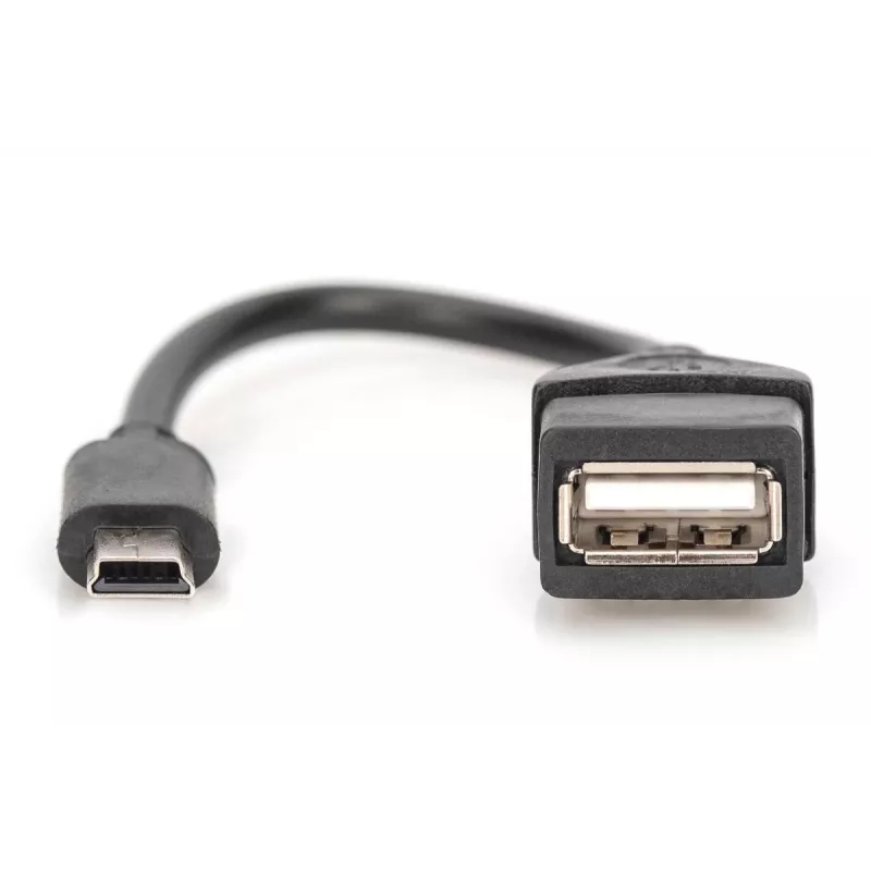 Cabo adaptador USB 2.0 DIGITUS, OTG, Type Mini-B - A M/F, 20cm, compatível com USB 2.0, preto