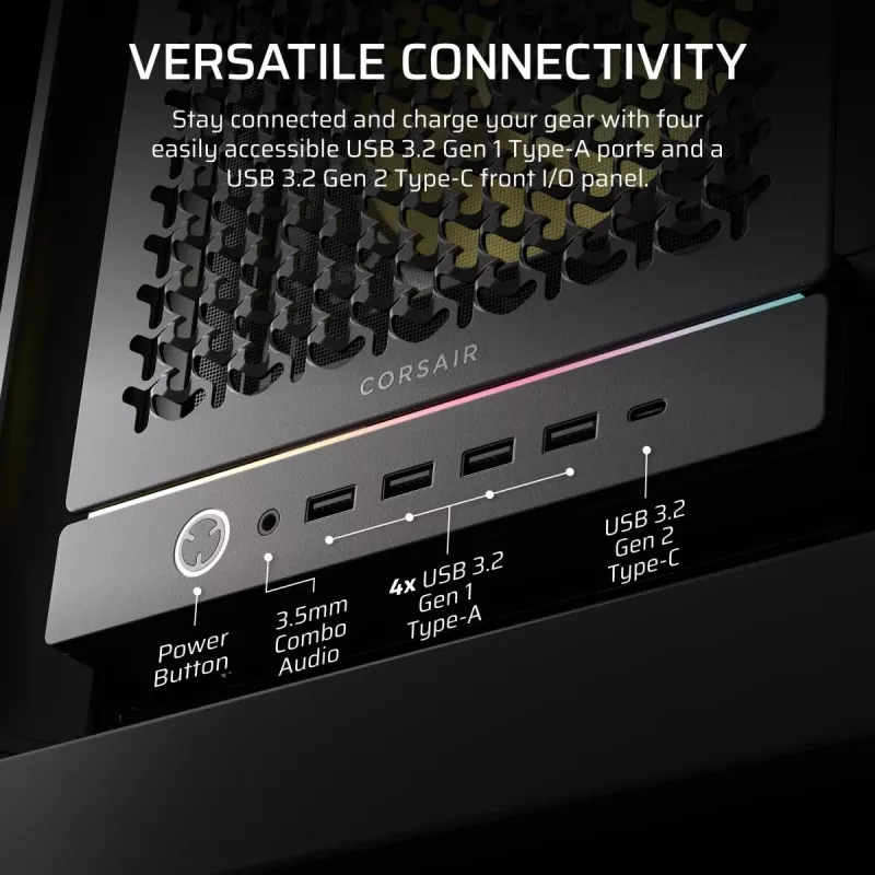 Caixa de PC CORSAIR FRAME 5000D RS ARGB Midi-Tower preto — ATX, suporta 3x140mm ventoinhas frontais, unidades 2,5/3,5 polegadas
