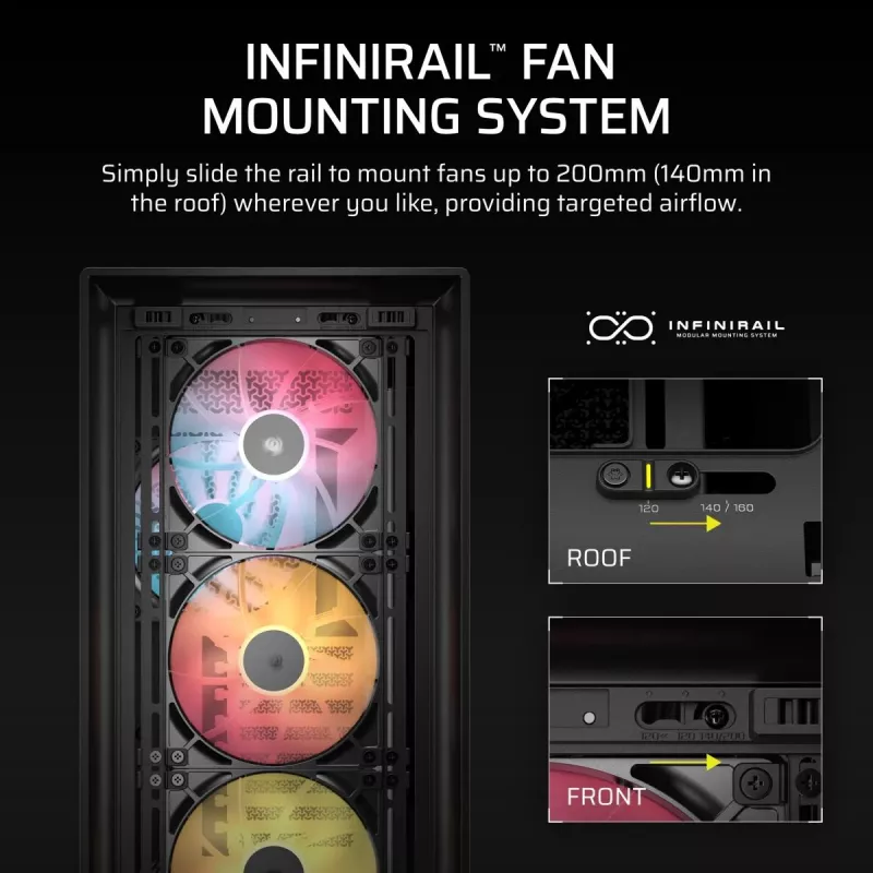 Caixa de PC CORSAIR FRAME 5000D RS ARGB Midi-Tower preto — ATX, suporta 3x140mm ventoinhas frontais, unidades 2,5/3,5 polegadas