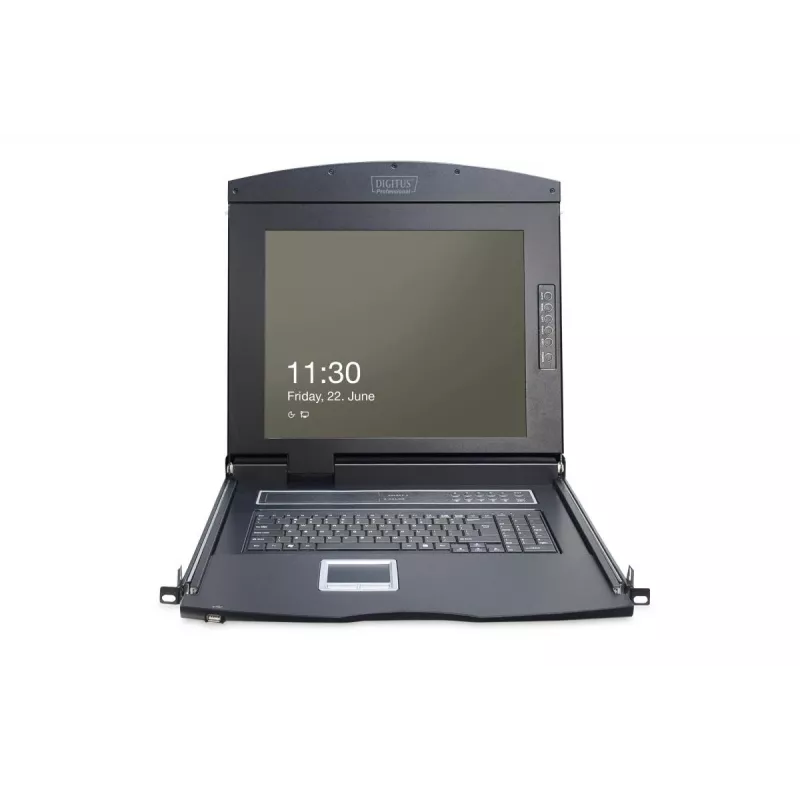 Consola TFT modularizada DIGITUS 43,2 cm (17 polegadas) com KVM de 8 portas, RAL 9005 preto – Qwertz, US