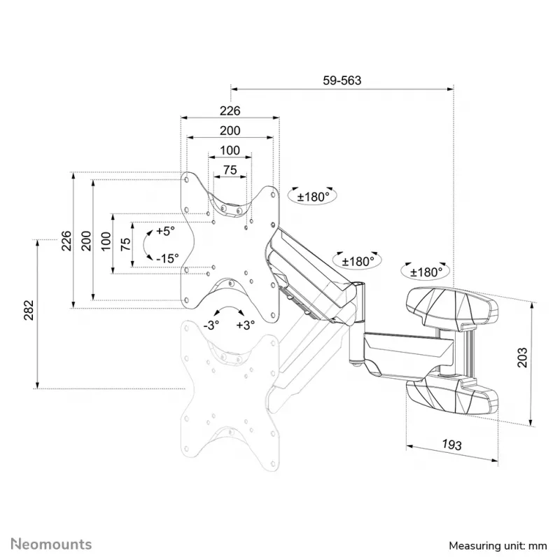 Suporte de parede para TV Neomounts WL70-550BL12 23-42 polegadas 30 kg preto