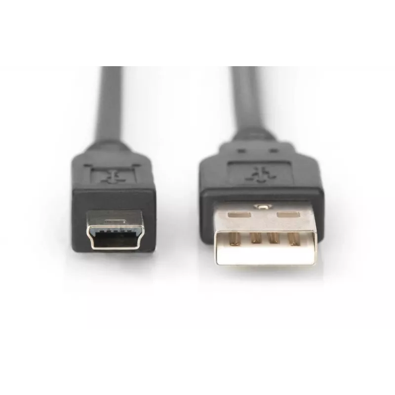 Cabo de ligação USB 2.0 DIGITUS, Type-A - Mini B (5 pinos) M/M, 3 m, compatível com USB 2.0, preto