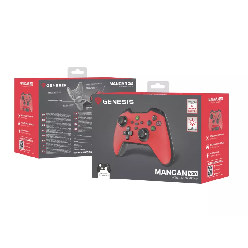 Comando de jogos Genesis Mangan 400 Red Bluetooth Analógico / Digital Android, MAC, Nintendo Switch, PC, iOS