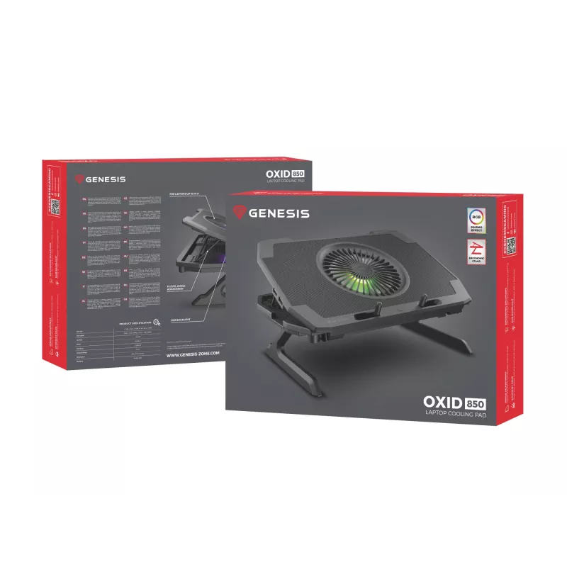 Base de arrefecimento para portátil Genesis Oxid 850 43,9 cm (17,3 polegadas) 2500 rpm preto