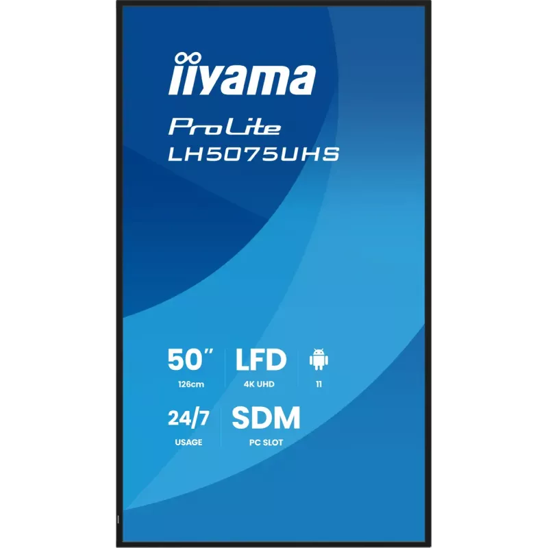 Ecrã de sinalização digital iiyama LH5075UHS-B2AG Ecrã plano de sinalização digital 125,7 cm (49,5 polegadas) LCD Wi-Fi 500 cd/m² 4K Ultra HD preto Processador integrado Android 24/7