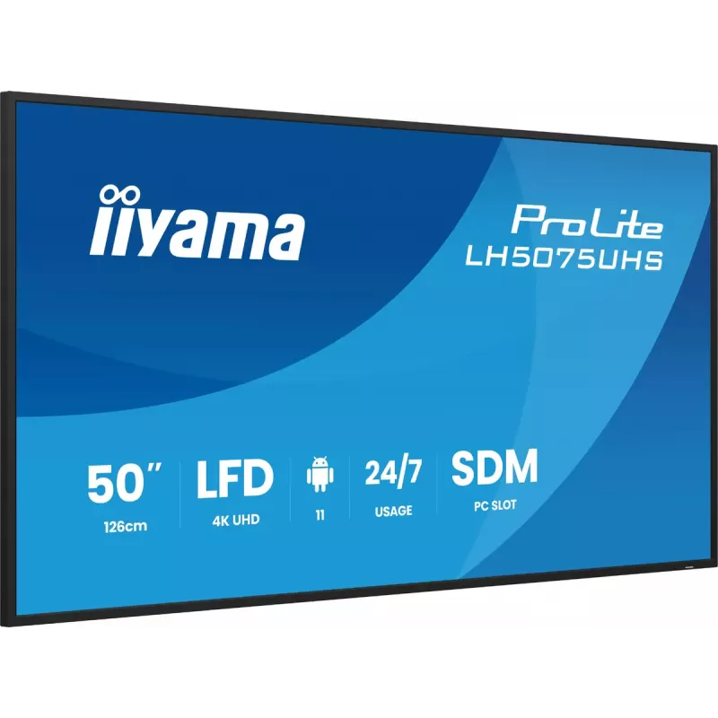 Ecrã de sinalização digital iiyama LH5075UHS-B2AG Ecrã plano de sinalização digital 125,7 cm (49,5 polegadas) LCD Wi-Fi 500 cd/m² 4K Ultra HD preto Processador integrado Android 24/7