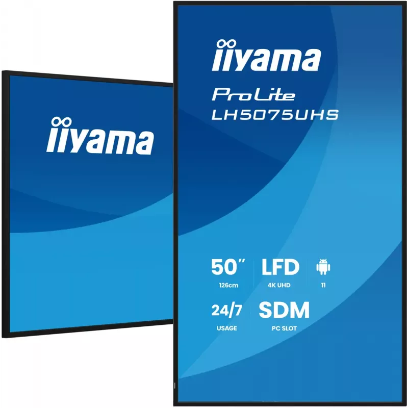 Ecrã de sinalização digital iiyama LH5075UHS-B2AG Ecrã plano de sinalização digital 125,7 cm (49,5 polegadas) LCD Wi-Fi 500 cd/m² 4K Ultra HD preto Processador integrado Android 24/7