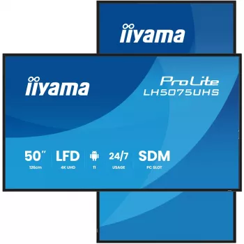 Ecrã de sinalização digital iiyama LH5075UHS-B2AG Ecrã plano de sinalização digital 125,7 cm (49,5 polegadas) LCD Wi-Fi 500 cd/m² 4K Ultra HD preto Processador integrado Android 24/7
