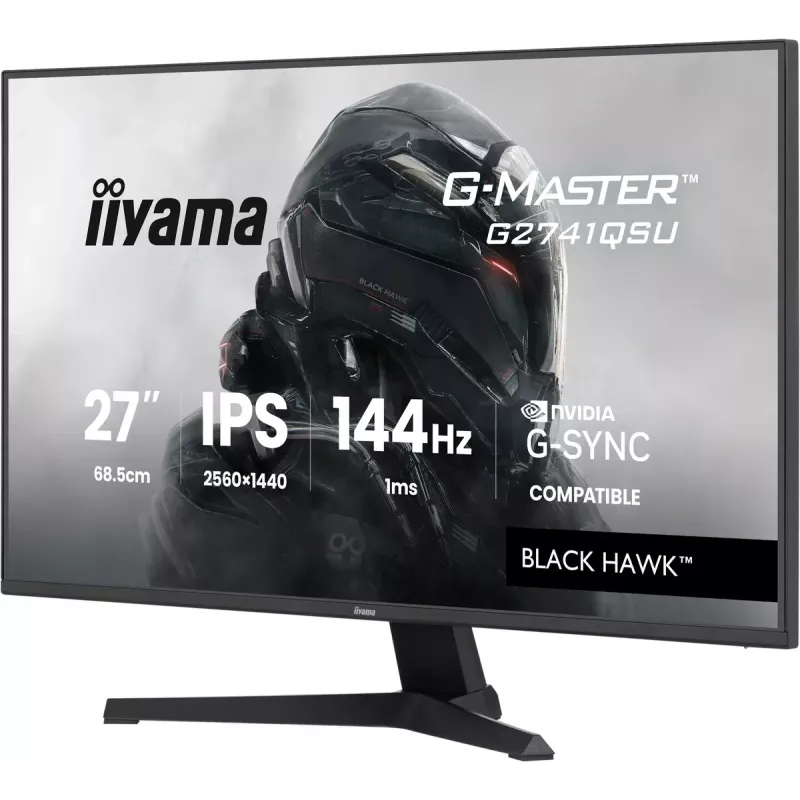 iiyama G-Master Black Hawk G2741QSU-B1 monitor gaming, 68,6 cm (27 polegadas) 2560 x 1440 WQHD IPS, 144 Hz, 1 ms MPRT, FreeSync, HDMI, DisplayPort, hub USB, preto
