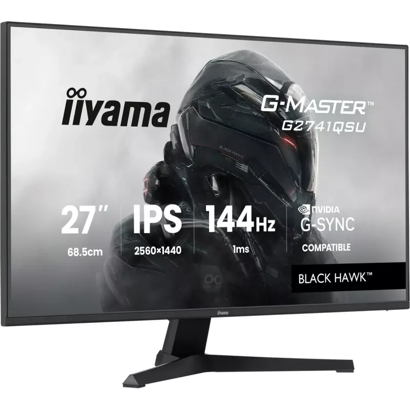 iiyama G-Master Black Hawk G2741QSU-B1 monitor gaming, 68,6 cm (27 polegadas) 2560 x 1440 WQHD IPS, 144 Hz, 1 ms MPRT, FreeSync, HDMI, DisplayPort, hub USB, preto