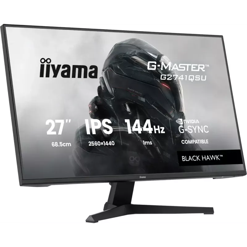iiyama G-Master Black Hawk G2741QSU-B1 monitor gaming, 68,6 cm (27 polegadas) 2560 x 1440 WQHD IPS, 144 Hz, 1 ms MPRT, FreeSync, HDMI, DisplayPort, hub USB, preto