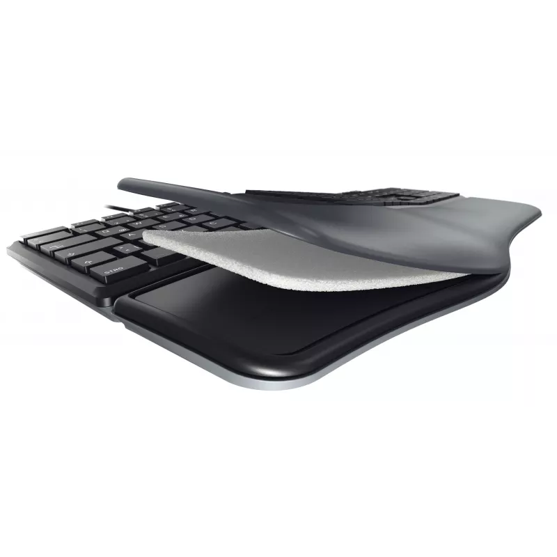 Teclado ergonómico de tamanho completo com fio Cherry KC 4500 ERGO preto USB QWERTY UK 109 teclas layout curvo apoio de pulso cabo 1,8 m