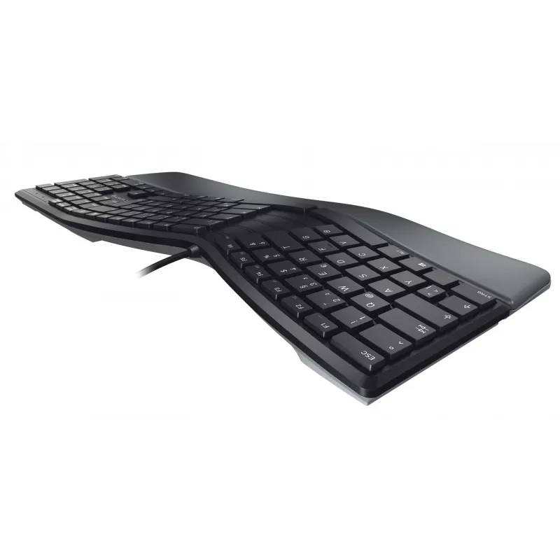 Teclado ergonómico de tamanho completo com fio Cherry KC 4500 ERGO preto USB QWERTY UK 109 teclas layout curvo apoio de pulso cabo 1,8 m