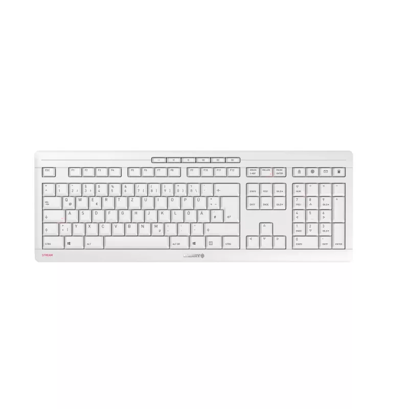 Teclado CHERRY Stream Desktop Recharge com ligação RF sem fios, completo 115 teclas, layout QWERTY UK, cinzento, rato incluído