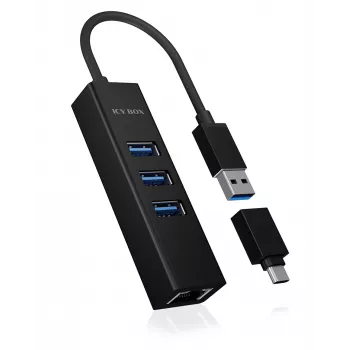 ICY BOX IB-HUB1419-LAN USB 3.2 Gen 1 (3.1 Gen 1) Type-A Preto