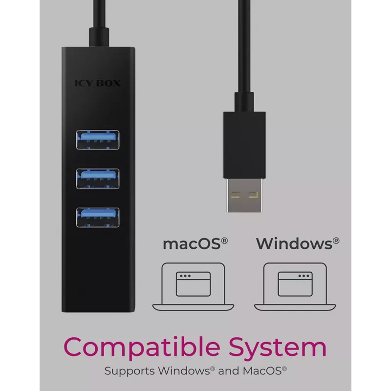 ICY BOX IB-HUB1419-LAN USB 3.2 Gen 1 (3.1 Gen 1) Type-A Preto