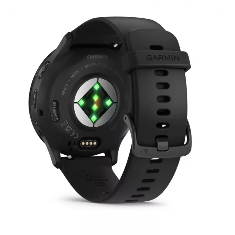 GARMIN INTERNATIONAL Venu 3 – Aro em aço inoxidável escovado com caixa preta e bracelete de silicone – 45 mm