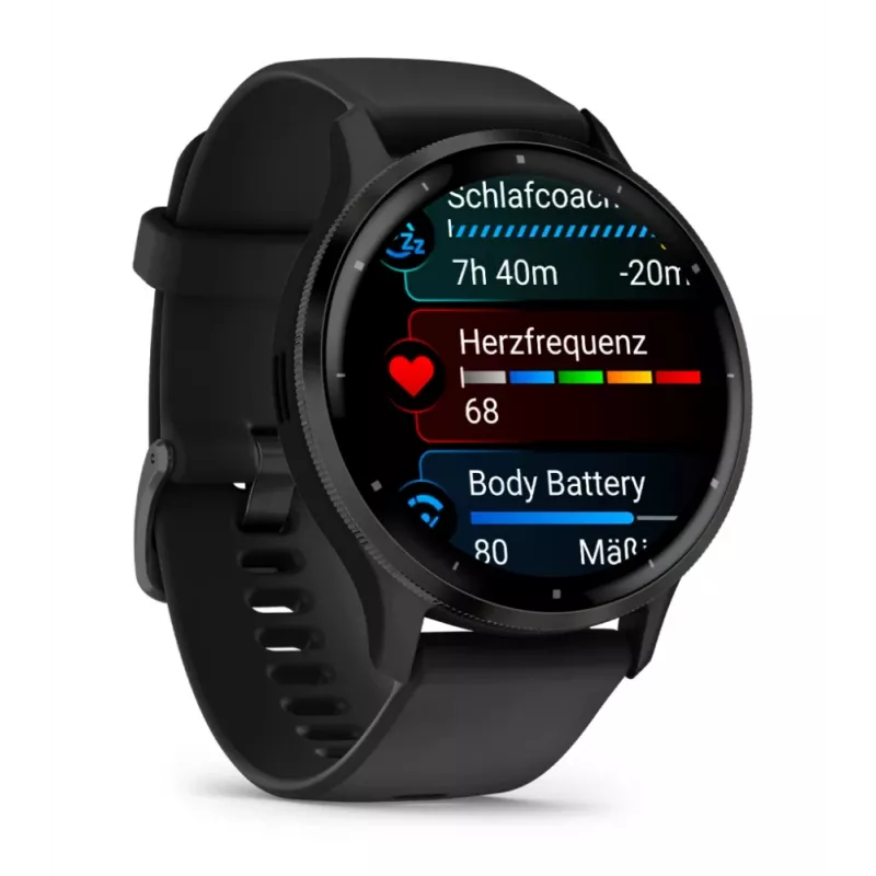 GARMIN INTERNATIONAL Venu 3 – Aro em aço inoxidável escovado com caixa preta e bracelete de silicone – 45 mm