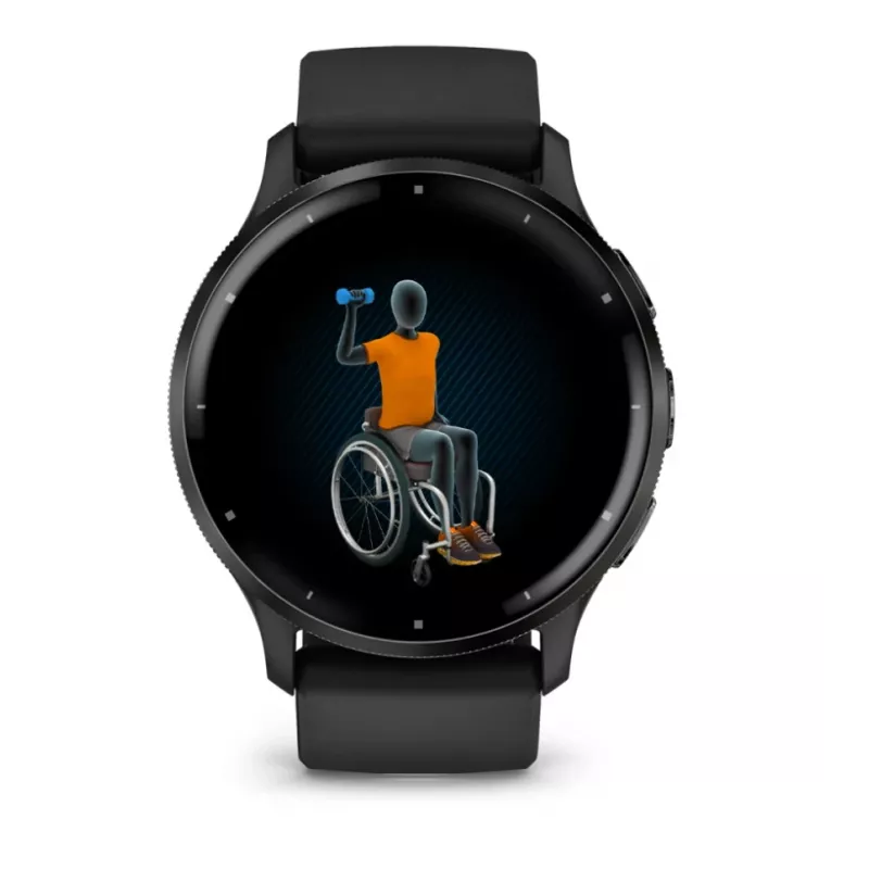 GARMIN INTERNATIONAL Venu 3 – Aro em aço inoxidável escovado com caixa preta e bracelete de silicone – 45 mm