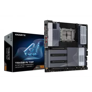 Placa-mãe GIGABYTE TRX50 AI TOP-2B - CPUs AMD Ryzen Threadripper PRO 7000, VRM Digital 16+8+4 Fases, até 5200 MHz DDR5, 4xPCIe 5.0 M.2, Wi-Fi 7, LAN 10 GbE, USB 4