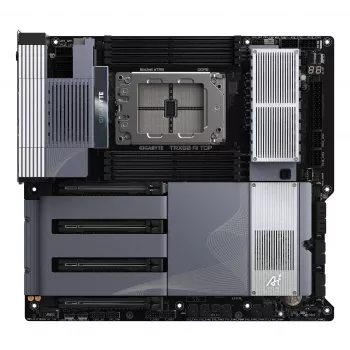 Placa-mãe GIGABYTE TRX50 AI TOP-2B - CPUs AMD Ryzen Threadripper PRO 7000, VRM Digital 16+8+4 Fases, até 5200 MHz DDR5, 4xPCIe 5.0 M.2, Wi-Fi 7, LAN 10 GbE, USB 4